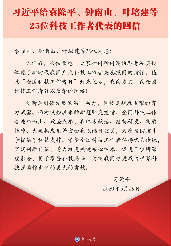 习近平回信勉励全国广大科技工作者